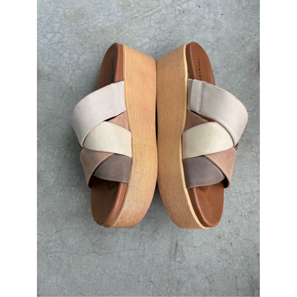 Lucky Brand Dikona Woven Leather Platform Sandals • Boho Wedge Slides • Size 8 - Picture 4 of 11
